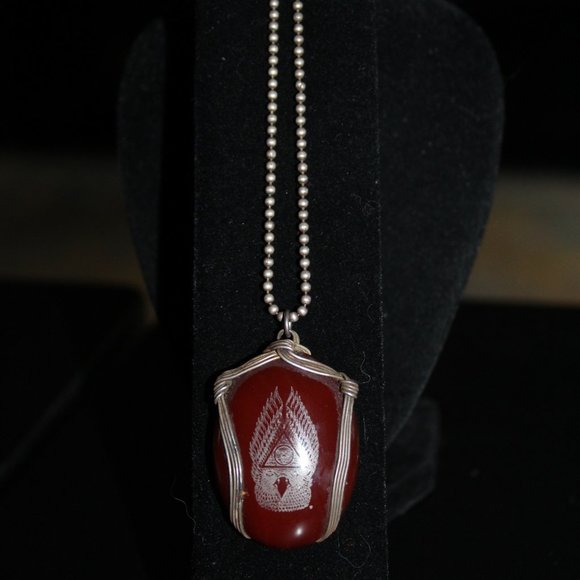 925, Tribal Necklace with etched agate, Eagle Wings, Handmade, wire wrapped - Picture 7 of 14